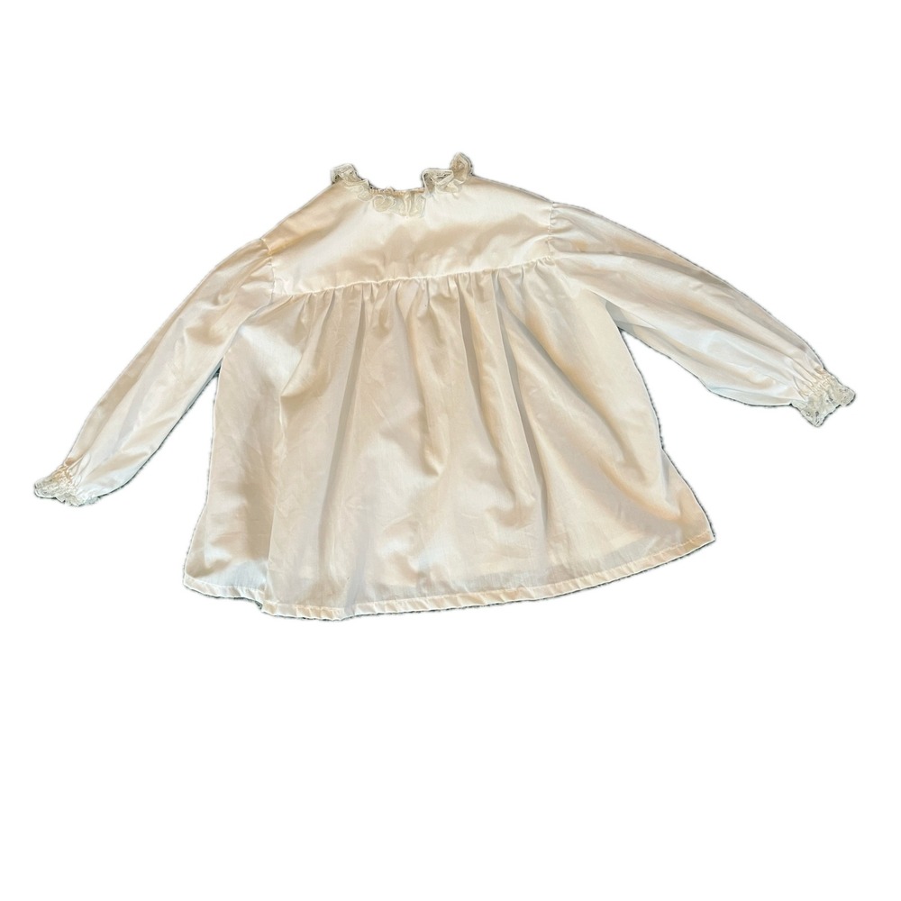 Vintage 60s Baby Christening White Lace Ruffle Collar Blouse Dress Long Sleeve